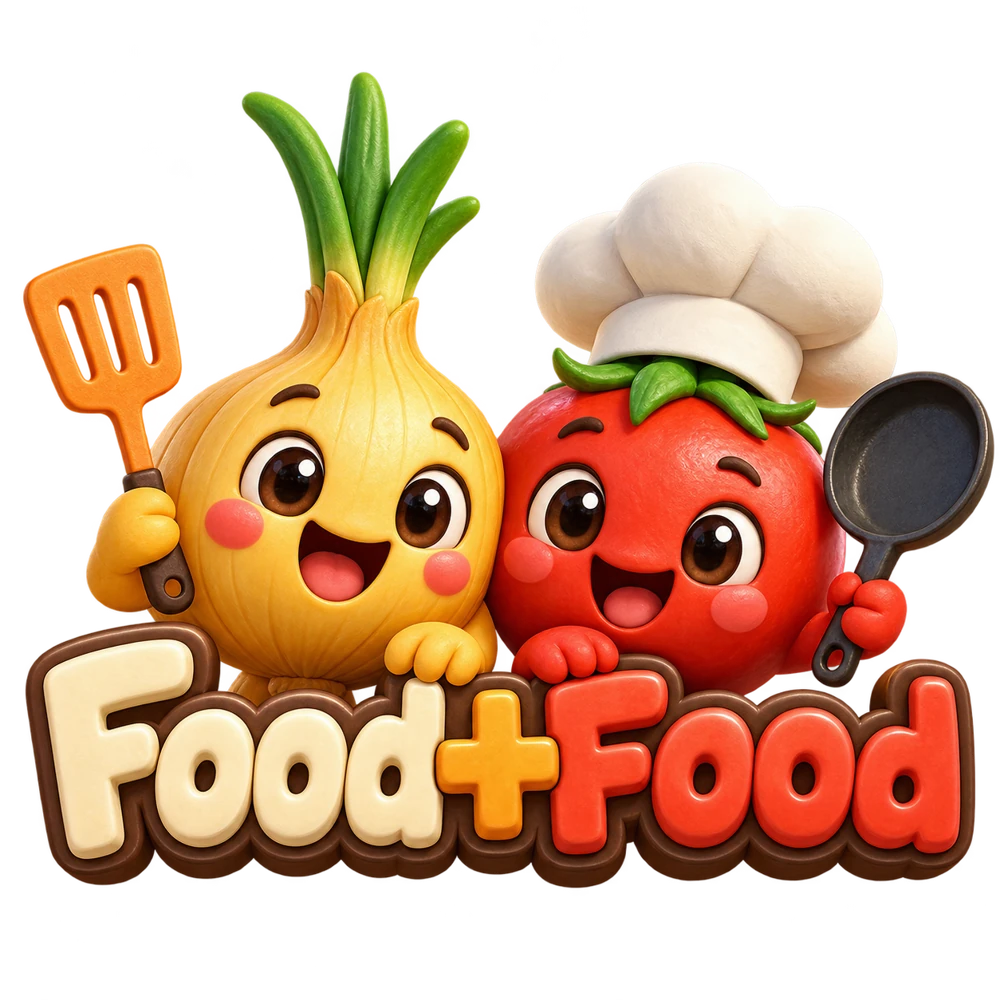 Food + Food’s cheerful onion and tomato chefs, ready with a spatula and frying pan